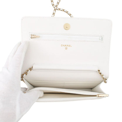 Chanel Chain Wallet Classic Quilted CC Logo Caviar Leather White — view 6