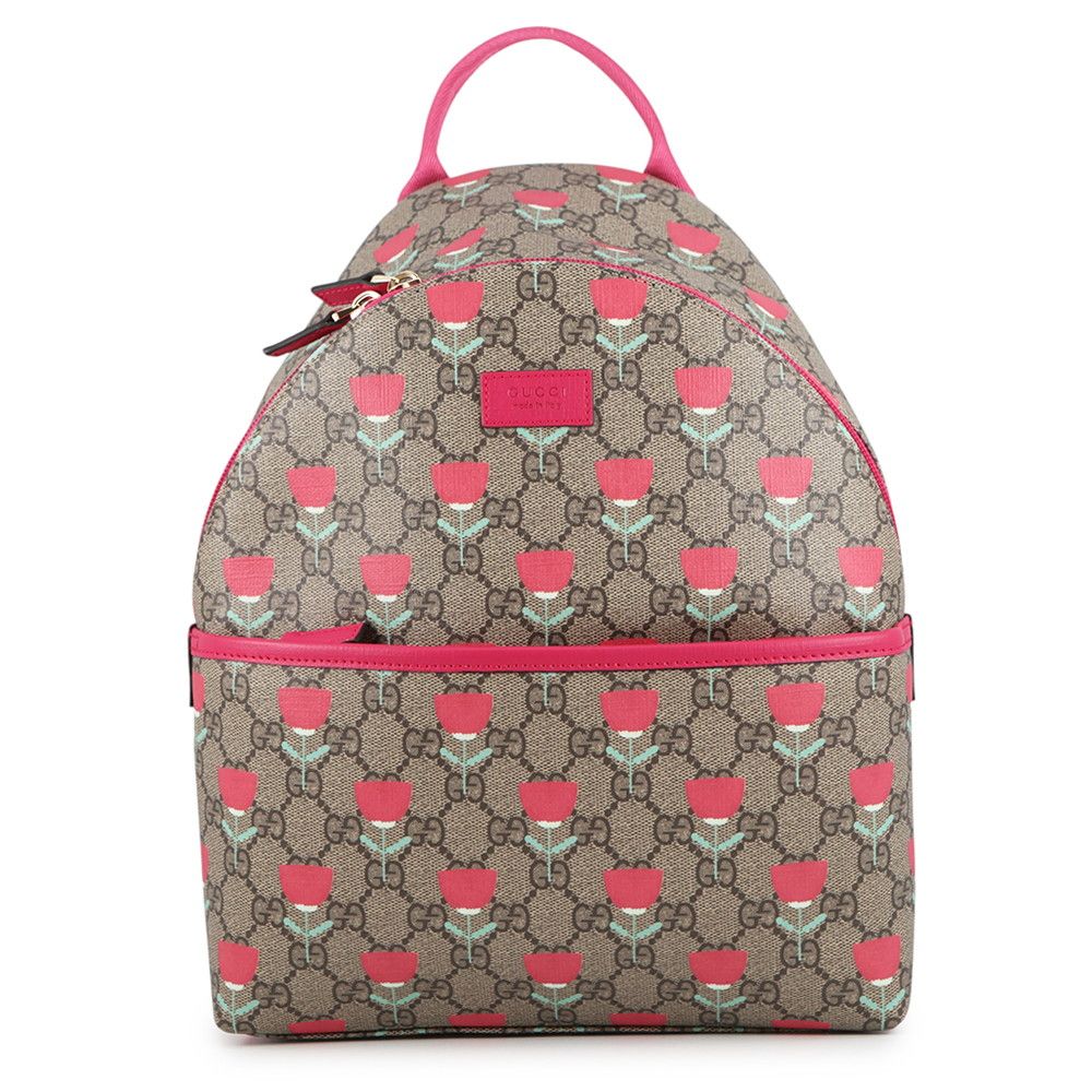 Gucci Backpack Flower Print Children's GG Supreme Leather Kids Kim Seungyoung