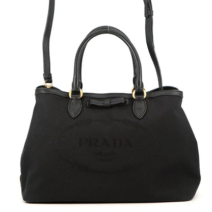 Prada Handbag Logo Jacquard Canvas 2-Way Shoulder Black