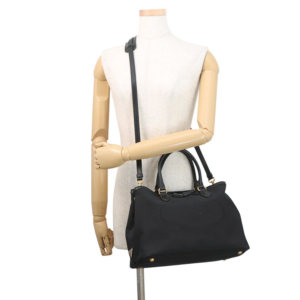 Prada Handbag Logo Jacquard Canvas 2-Way Shoulder Black — view 5
