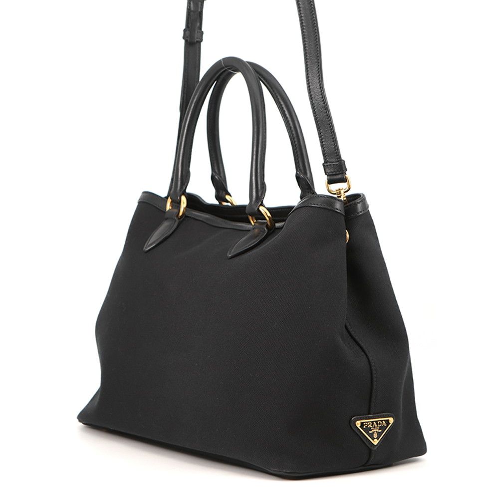 Prada Handbag Logo Jacquard Canvas 2-Way Shoulder Black — view 2