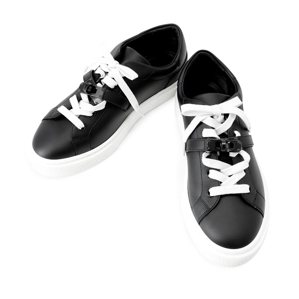 Hermes Sneakers Day Kelly Buckle Leather 37.5 Shoes Black