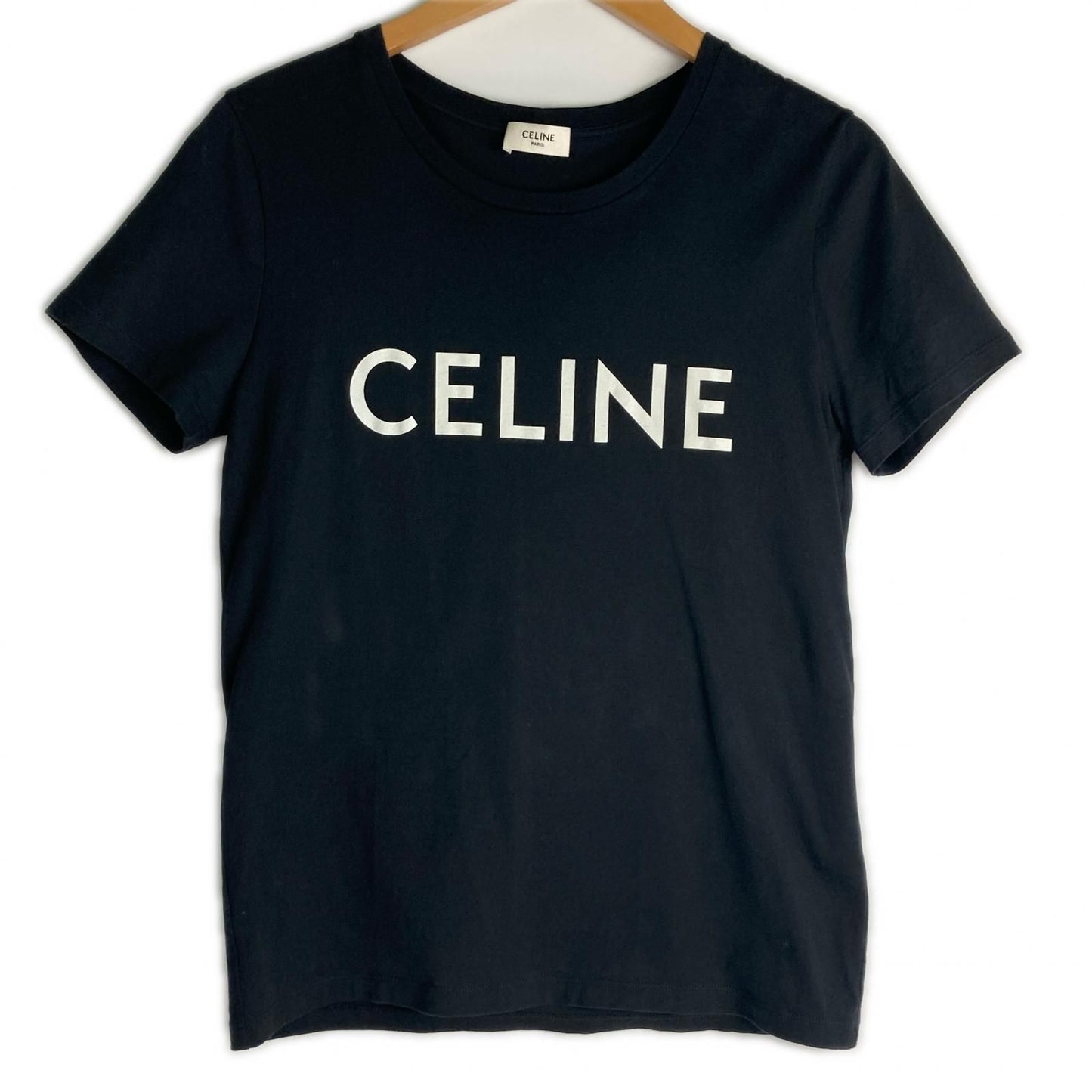 Celine Front Logo Classic Crew Neck Short Sleeve Shirt S Black