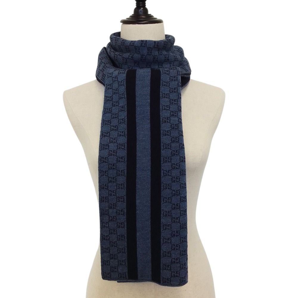 Gucci GG Wool Knit Scarf 30 200 cm Dark Navy