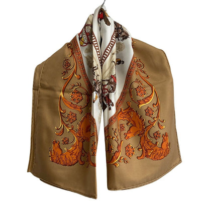Hermes Carre 90 la Promenade de Longchamps Walk to Long Chien Scarf Silk Brown — view 4
