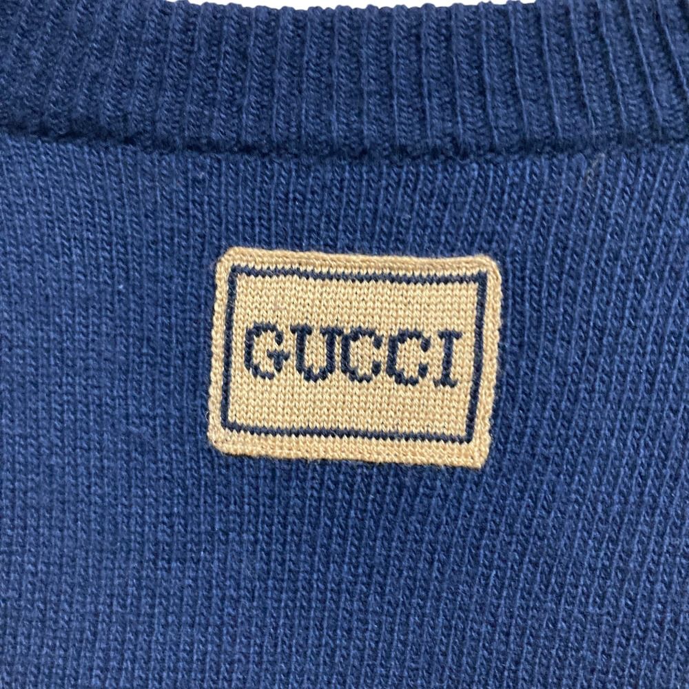 Gucci Crew Neck Wool Knit Sweater M Navy — view 6