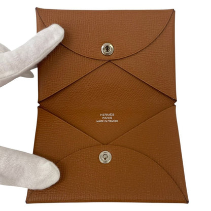 Hermes Calvi Veau Epsom Card Case Business Holder Brown — view 5