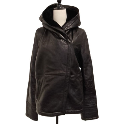 Max Mara Lambskin Hoodie Shearling Jacket 40 Black