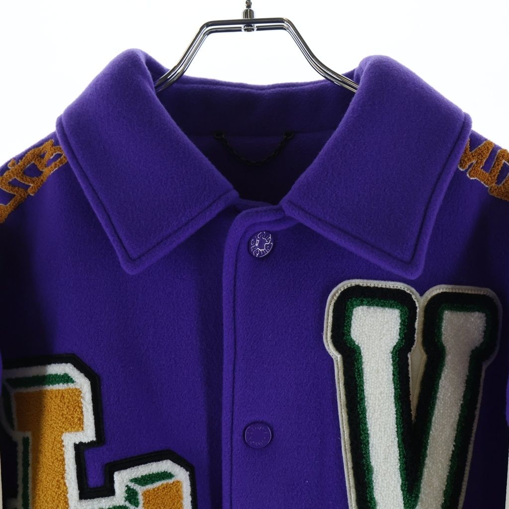 Louis Vuitton Multi Patch Mix Leather Varsity Jacket Purple White — view 3