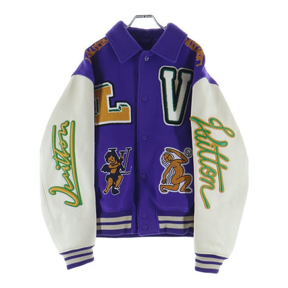 Louis Vuitton Multi Patch Mix Leather Varsity Jacket Purple White