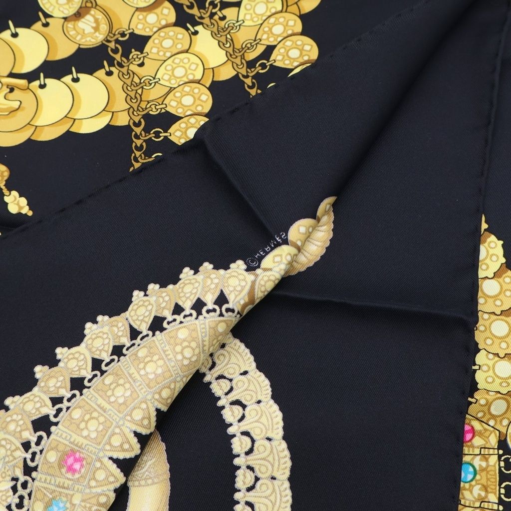 Hermes Carre 90 Kosmima Gold Black Silk Scarf — view 2