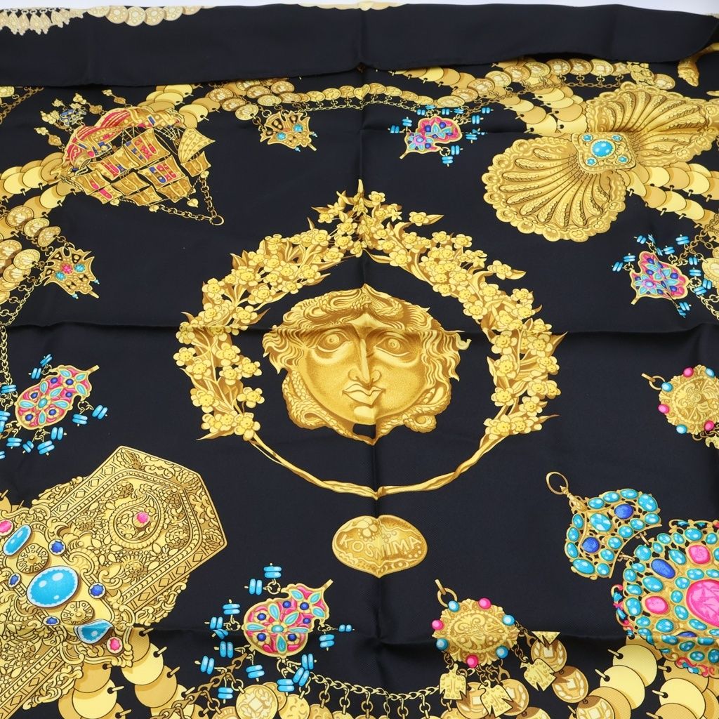 Hermes Carre 90 Kosmima Gold Black Silk Scarf — view 3