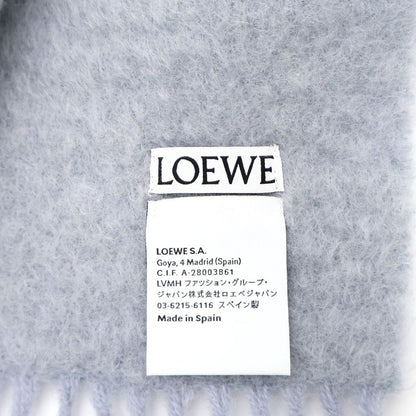 Loewe Anagram Logo Leather Patch Mohair Fringe Scarf Gray — view 5