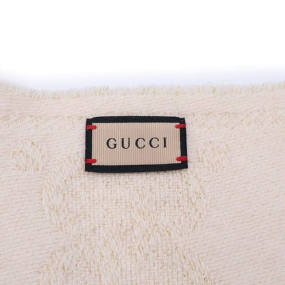 Gucci GG Lame Jacquard Wool Fringe Scarf Ivory — view 6