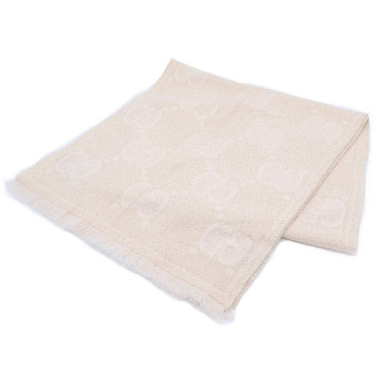 Gucci GG Lame Jacquard Wool Fringe Scarf Ivory