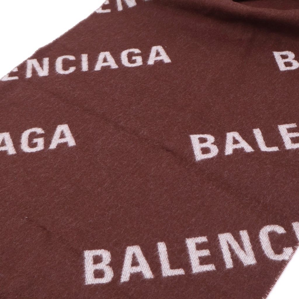 Balenciaga Overall Logo Wool Scarf Brown — view 5