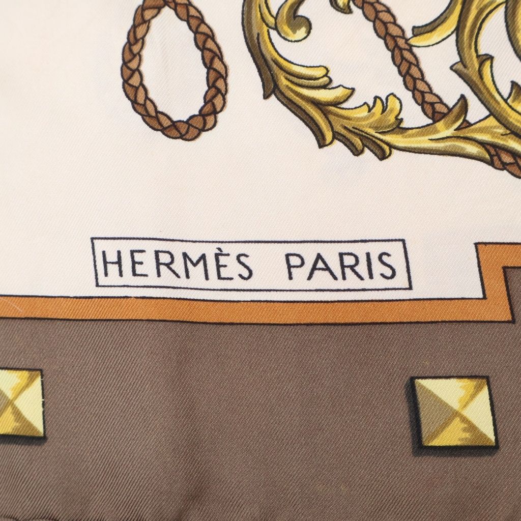 Hermes Carre 90 Key Pattern Scarf Khaki Beige — view 4