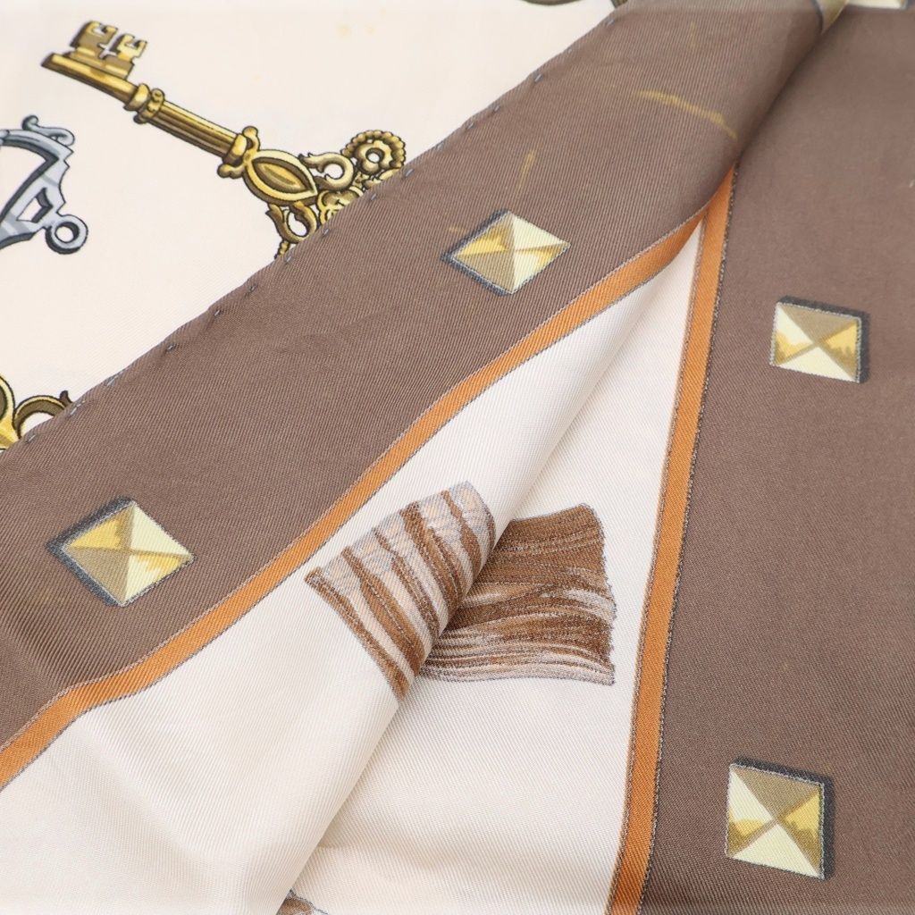 Hermes Carre 90 Key Pattern Scarf Khaki Beige — view 2