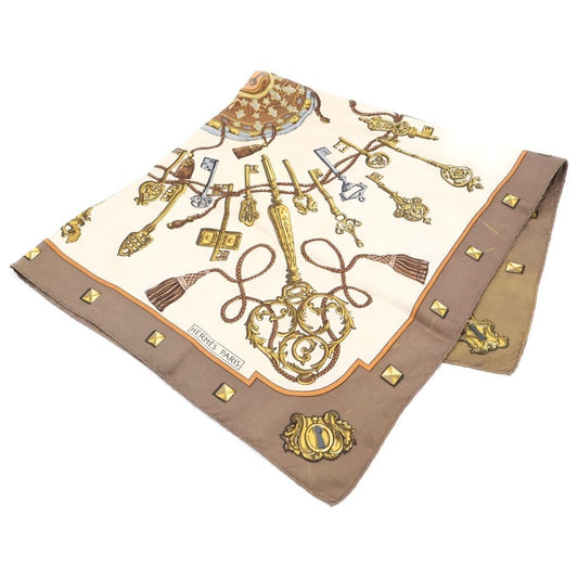 Hermes Carre 90 Key Pattern Scarf Khaki Beige