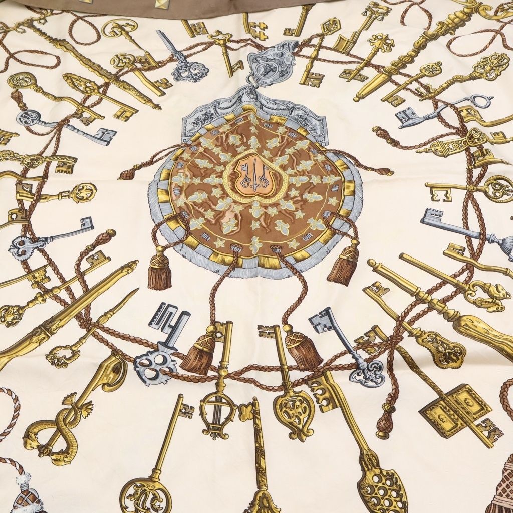 Hermes Carre 90 Key Pattern Scarf Khaki Beige — view 3