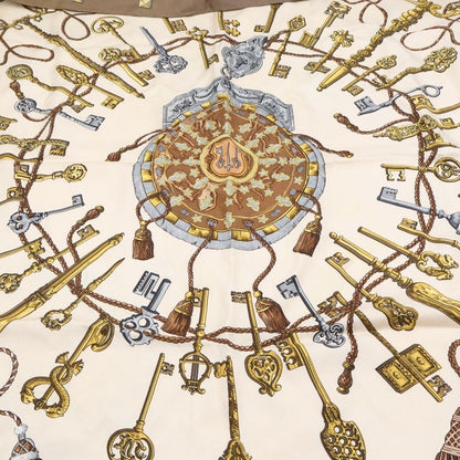 Hermes Carre 90 Key Pattern Scarf Khaki Beige — view 3