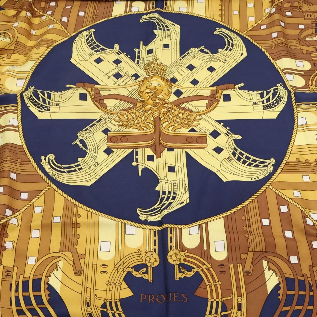 Hermes Carre 90 Proteus Scarf All Over Pattern Yellow Navy — view 7
