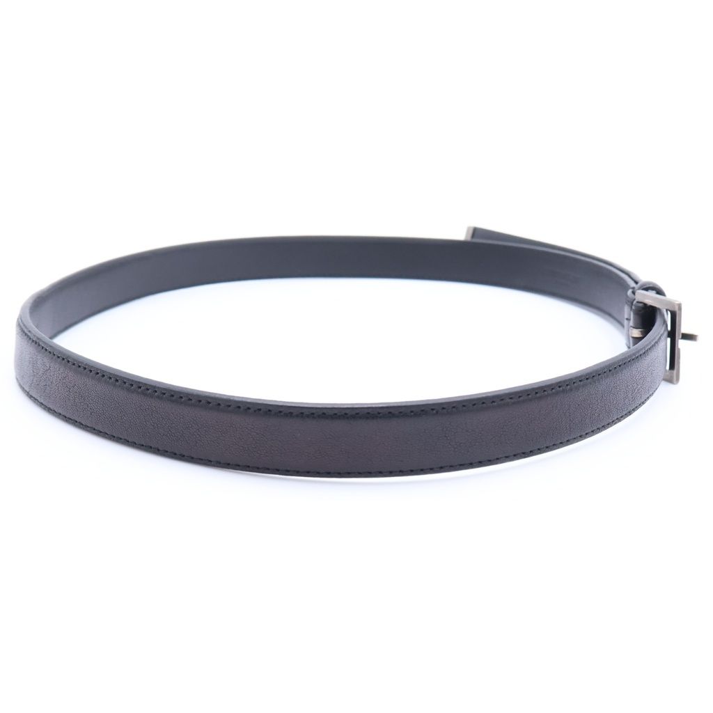 Saint Laurent Paris Square Frame Leather Belt Black Silver — view 3