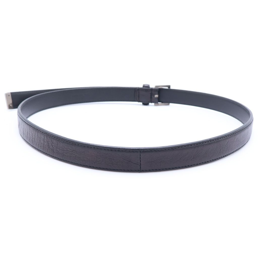 Saint Laurent Paris Square Frame Leather Belt Black Silver — view 2