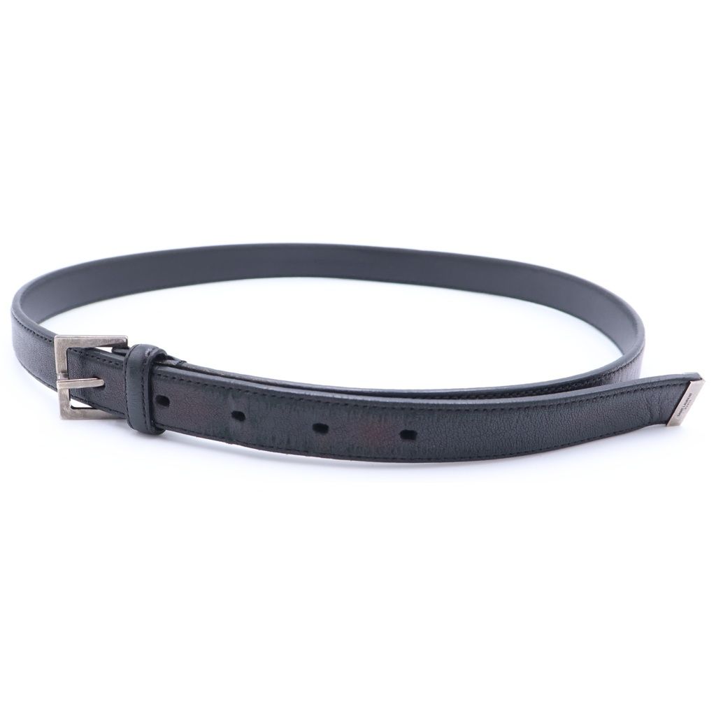 Saint Laurent Paris Square Frame Leather Belt Black Silver
