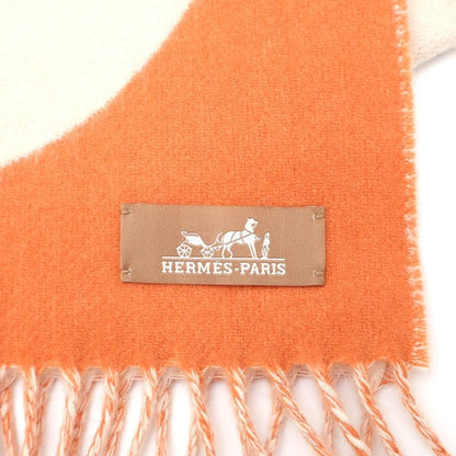 Hermes Grand Mall Cashmere Fringe Scarf Orange Beige — view 5