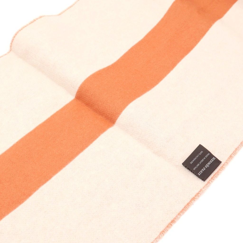 Hermes Grand Mall Cashmere Fringe Scarf Orange Beige — view 4