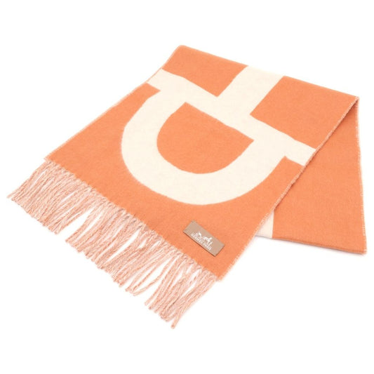Hermes Grand Mall Cashmere Fringe Scarf Orange Beige