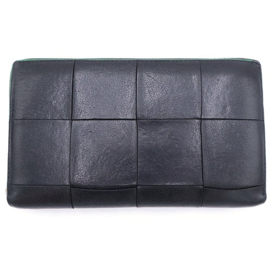 Bottega Veneta Cassette Maxi Intrecciato Leather Zip Around Wallet Black