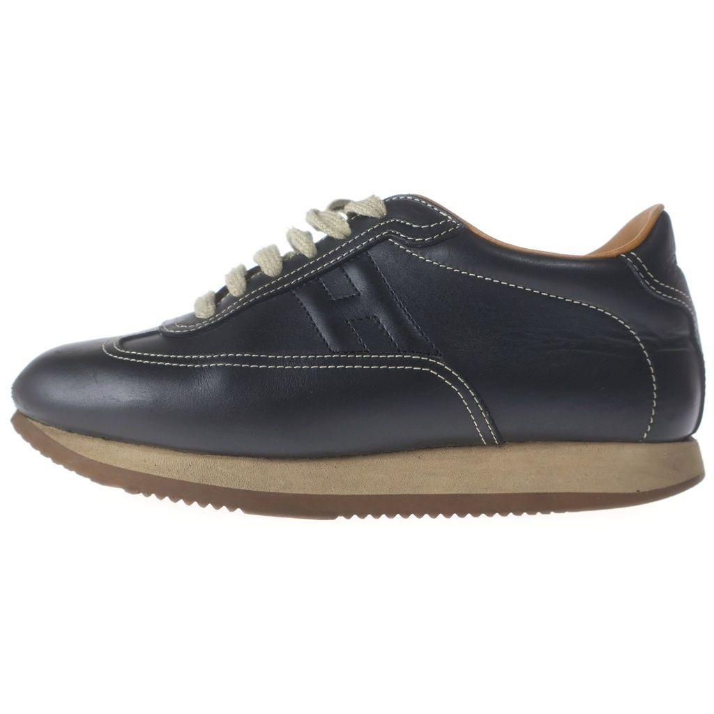 Hermes Quick Logo Leather Lace Up Sneakers Black