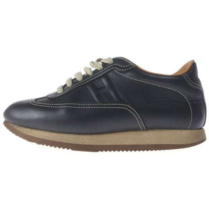 Hermes Quick Logo Leather Lace Up Sneakers Black