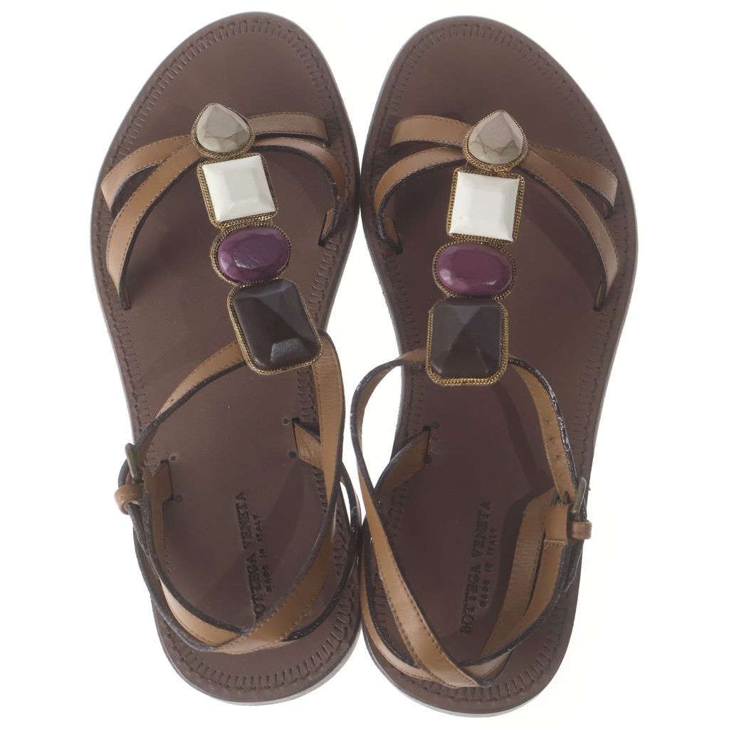 Bottega Veneta Tan Leather Flat Sandals Brown — view 4