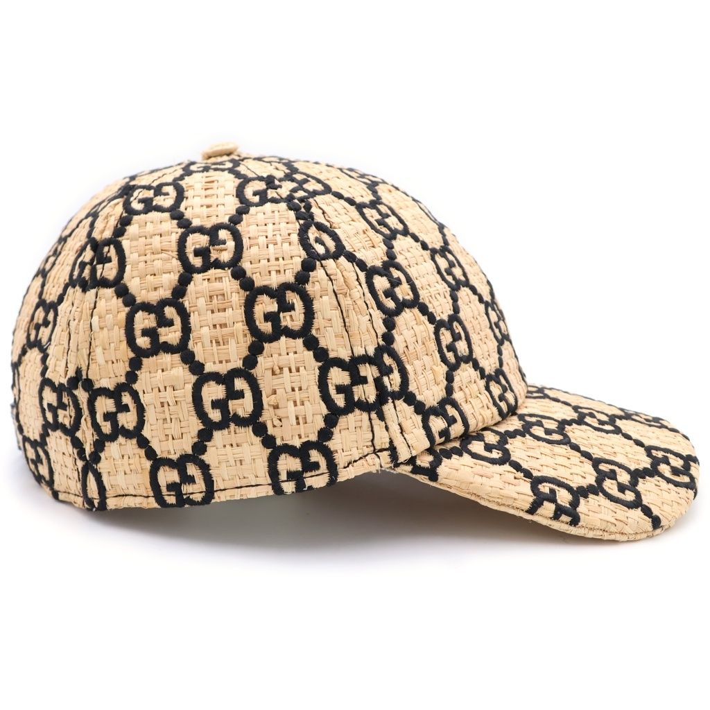 Gucci GG Raffia Baseball Cap Straw Cap Hat Ivory Black — view 3