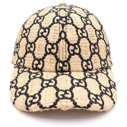 Gucci GG Raffia Baseball Cap Straw Cap Hat Ivory Black — view 4
