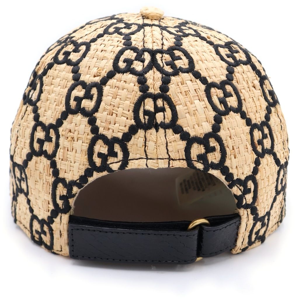 Gucci GG Raffia Baseball Cap Straw Cap Hat Ivory Black — view 2