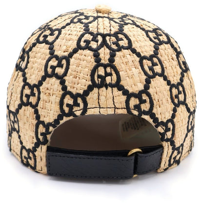 Gucci GG Raffia Baseball Cap Straw Cap Hat Ivory Black — view 2