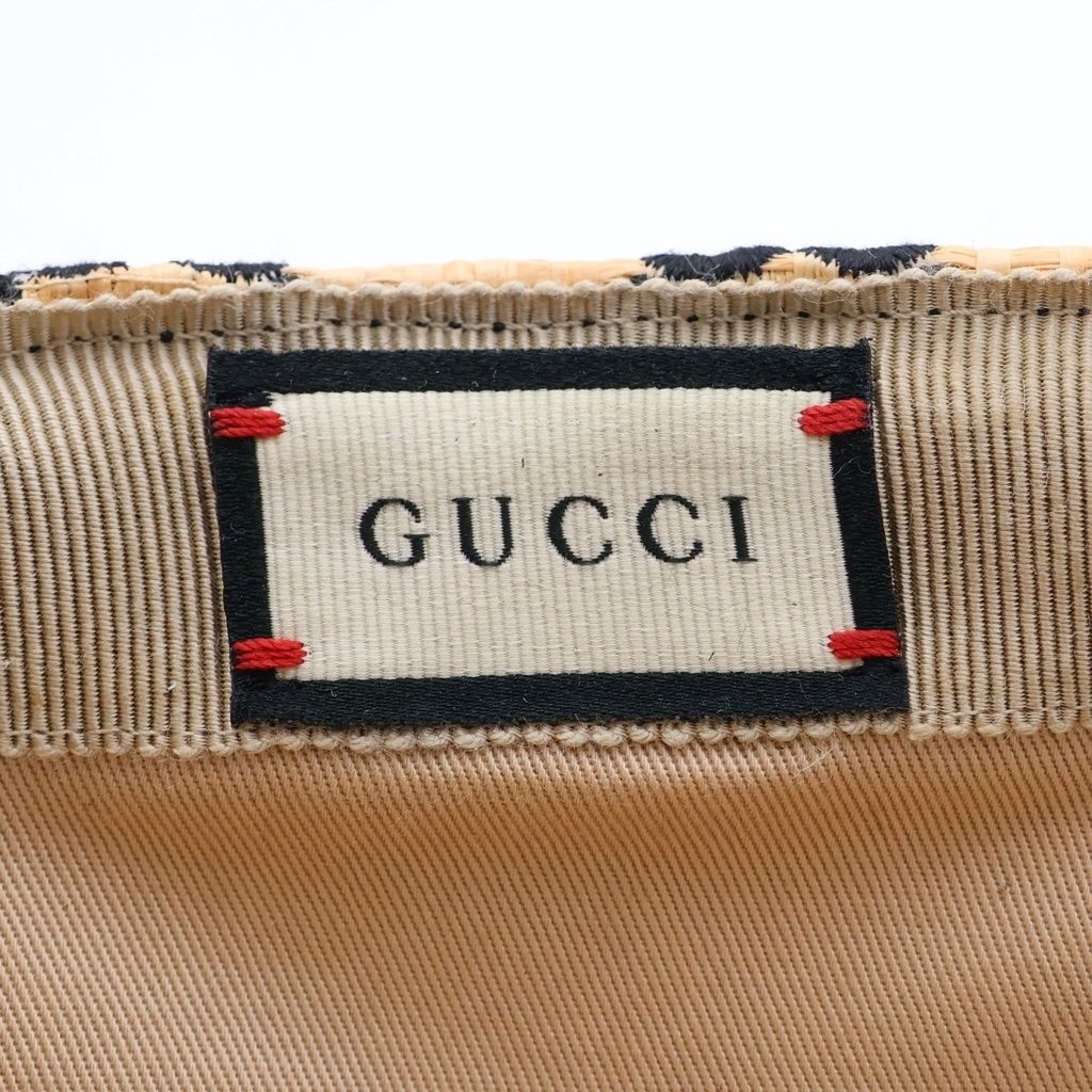 Gucci GG Raffia Baseball Cap Straw Cap Hat Ivory Black — view 6