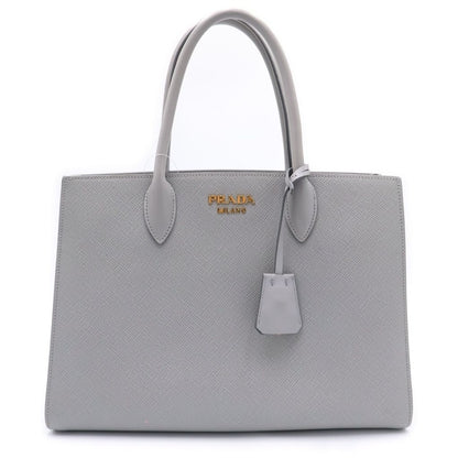 Prada Saffiano Handbag Gray Leather Gold