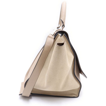 Celine 2-Way Shoulder Bag Beige Leather Suede Silver — view 3