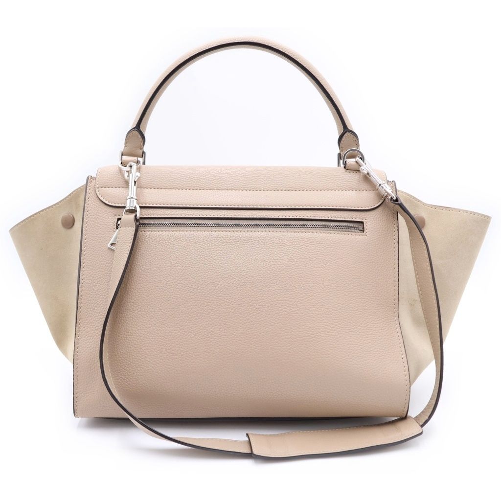 Celine 2-Way Shoulder Bag Beige Leather Suede Silver — view 2
