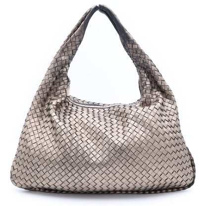 Bottega Veneta Intrecciato Shoulder Bag Tote Metallic Gold Black Leather Silver