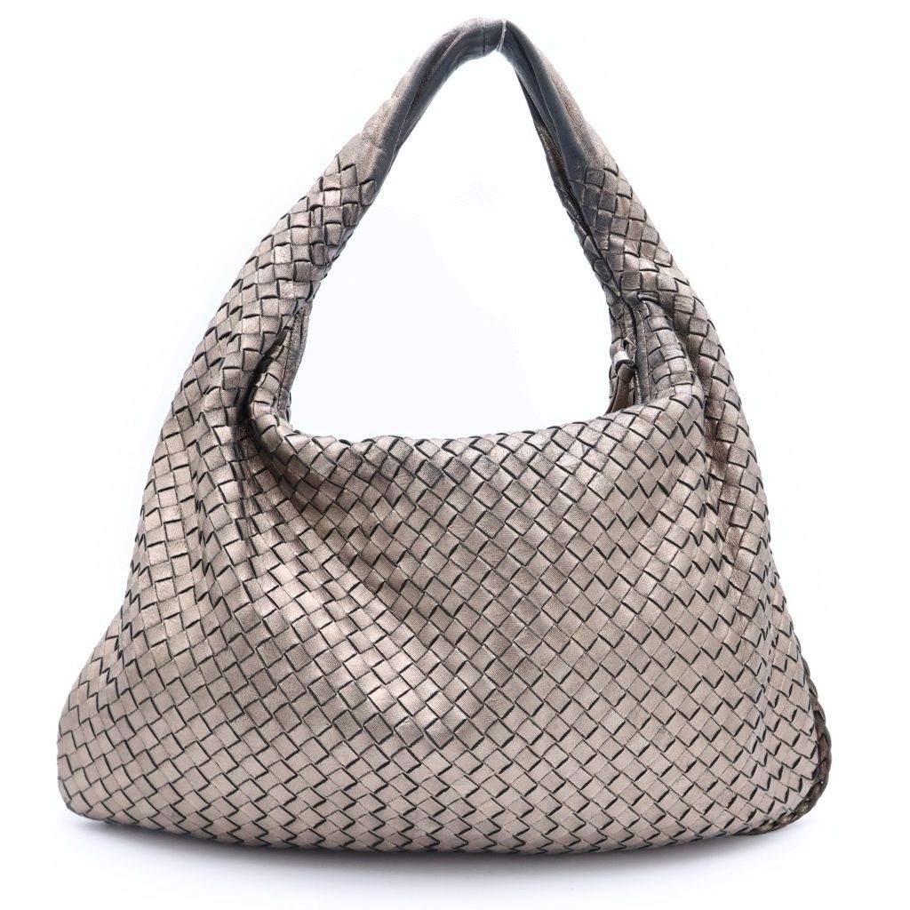 Bottega Veneta Intrecciato Shoulder Bag Tote Metallic Gold Black Leather Silver — view 2