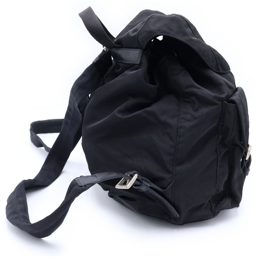 Prada Logo Triangle Plate Tessuto Backpack Black Nylon Silver — view 3