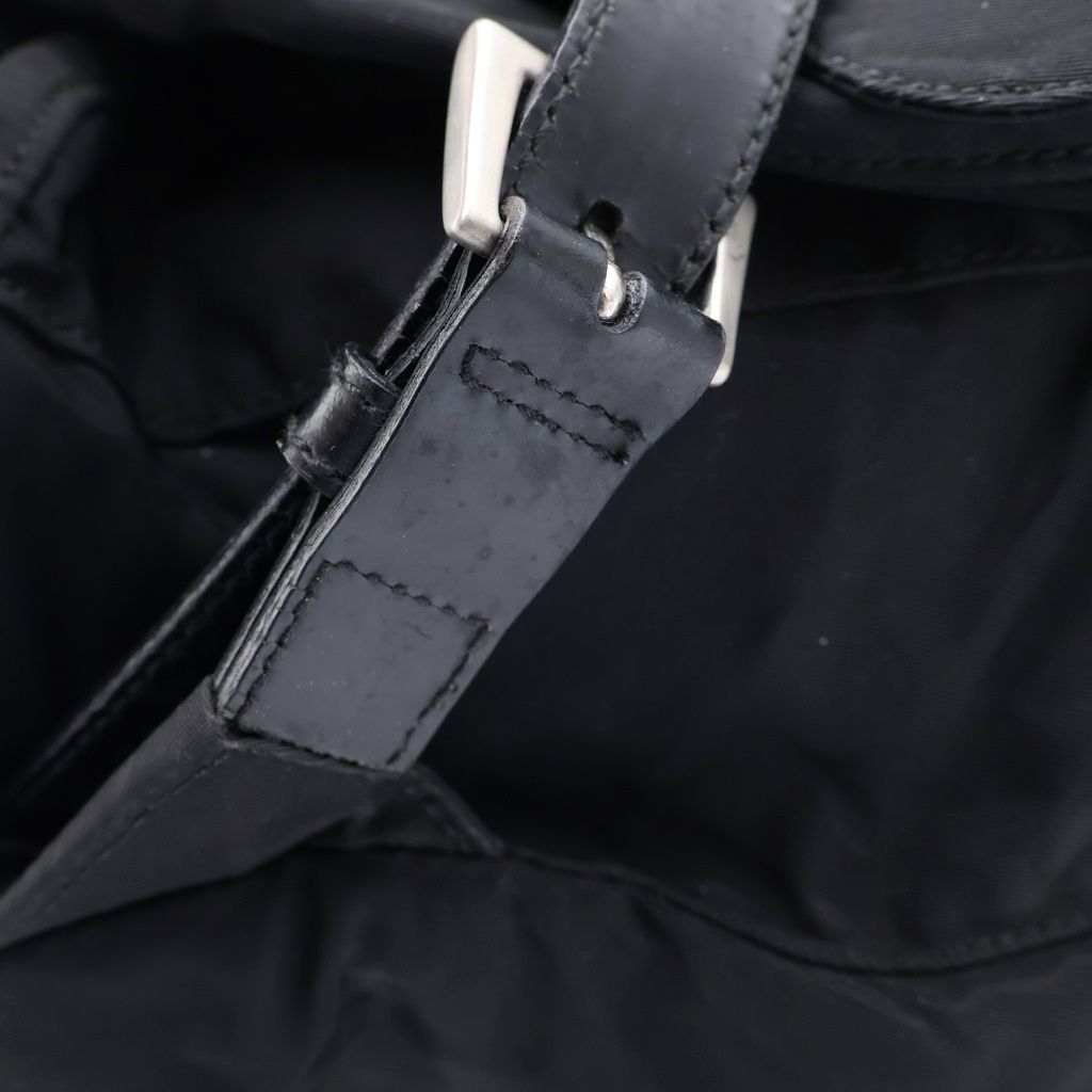 Prada Logo Triangle Plate Tessuto Backpack Black Nylon Silver — view 6