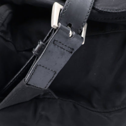 Prada Logo Triangle Plate Tessuto Backpack Black Nylon Silver — view 6