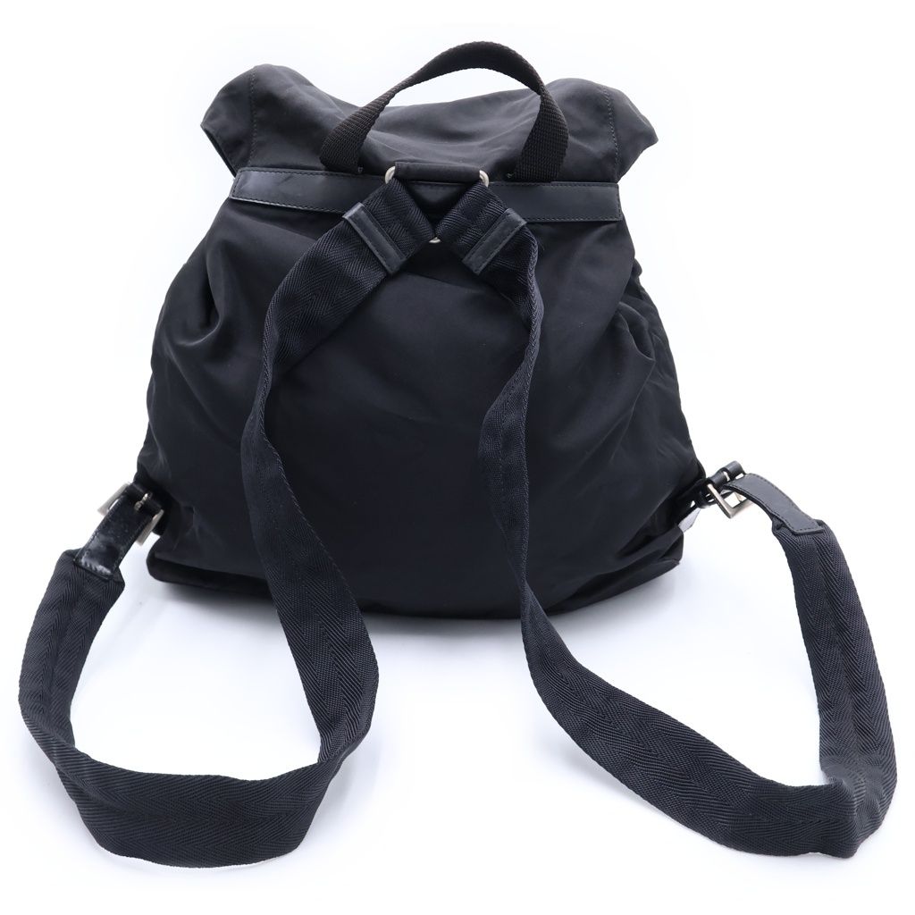Prada Logo Triangle Plate Tessuto Backpack Black Nylon Silver — view 2